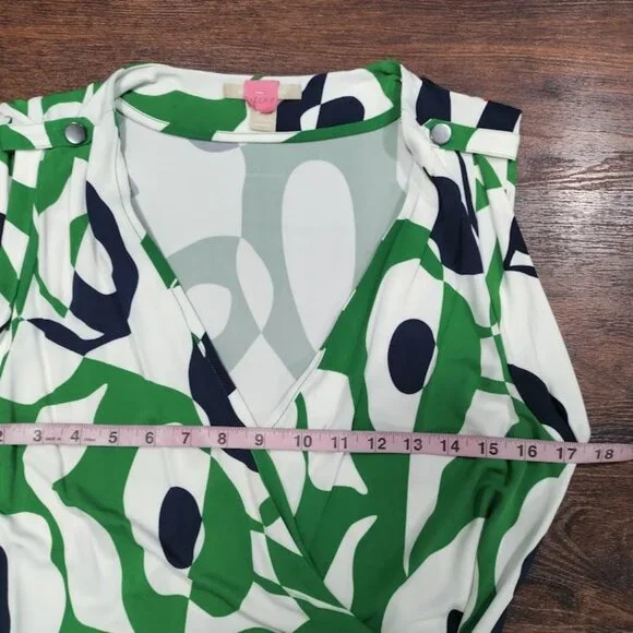 Banana Republic Geometric Preppy Twee Knee Length Wrap Dress Green/White Large - Picture 12 of 13